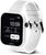 OPS! Smartwatch, vista laterale con cinturino in silicone bianco e pulsante rotondo