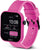 Smartwatch con cinturino in silicone rosa, vista laterale con pulsante e display 10:00