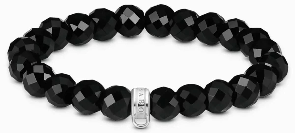 Thomas Sabo Bracciale con Perle Modello: X0292-023-11-L17 con perle ovali sfaccettate in ossidiana e anello per charm