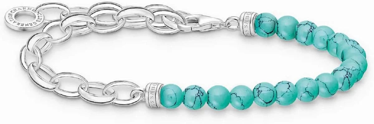 Bracciale in argento 925 con perline turchesi e maglie