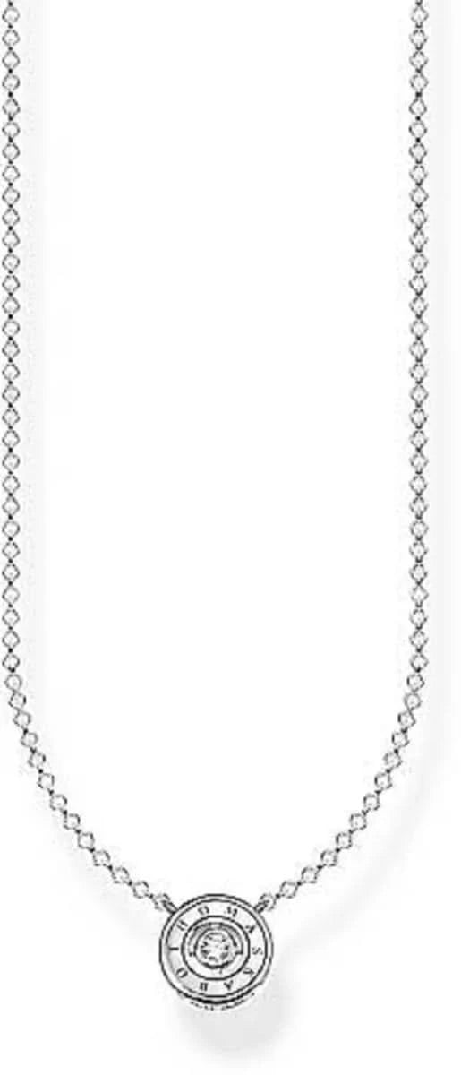 Halskette aus 925 Sterlingsilber mit rundem Anhänger und weißem Stein, feiner Gliederkette