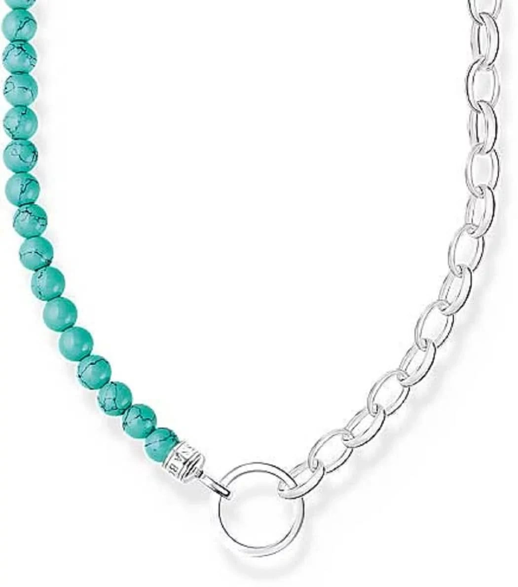 Bracciale a catena con perline e maglie - turchese effetto