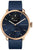 Smartwatch ibrida: quadrante blu, cassa in oro rosa, cinturino in silicone blu scuro