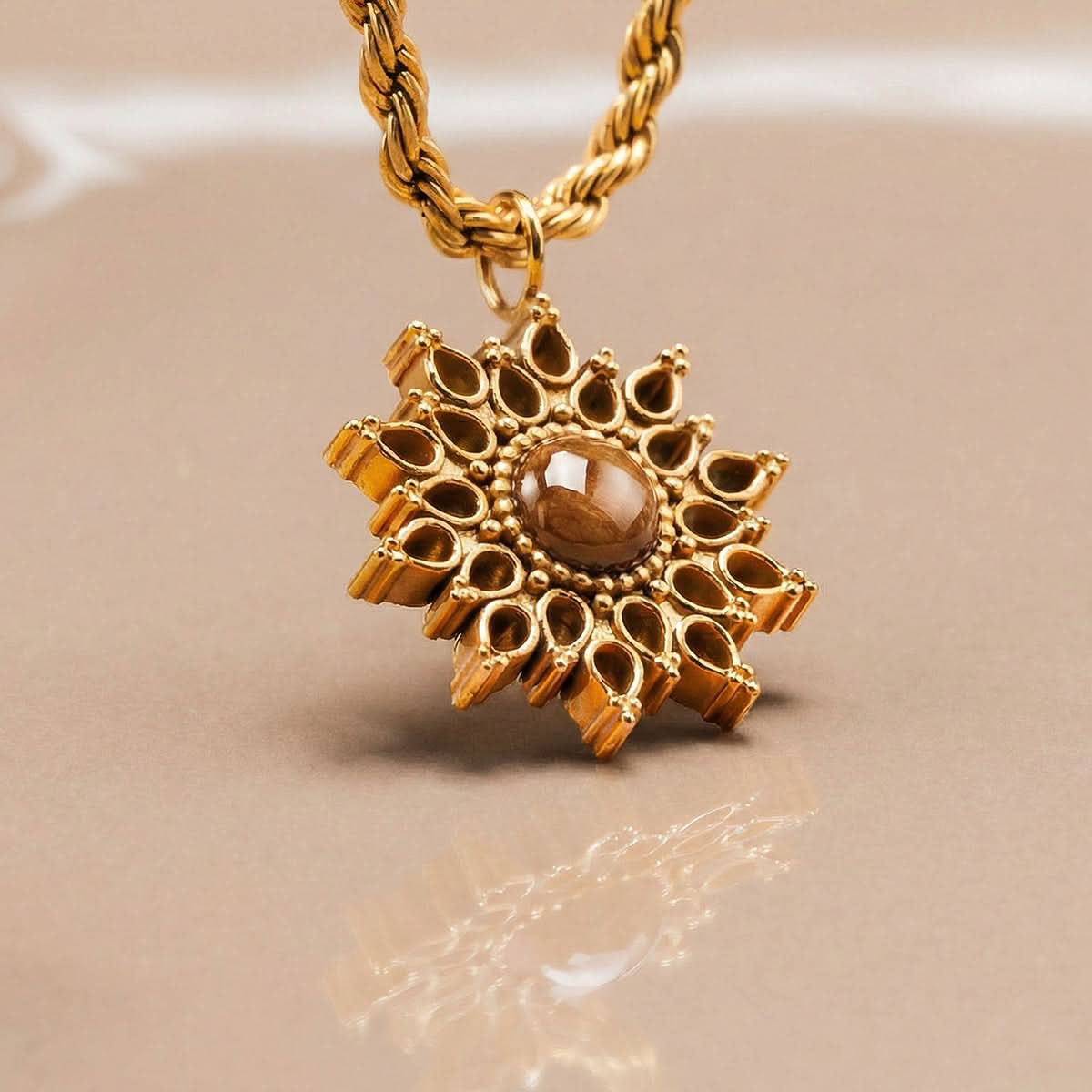 Collana in acciaio inossidabile - Girasole - Anima in legno Modello: 9010631025281