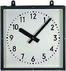 Orologio da parete con cornice nera, quadrante bianco e lancette nere, squadrato