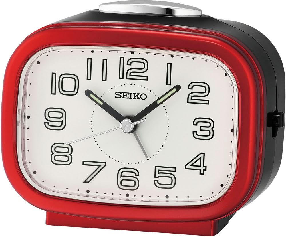 Sveglia analogica Seiko 13 cm plastica nera • Lancetta dei secondi scorrevole • Snooze e luce