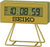 Sveglia digitale Seiko, cassa in resina color oro, display giallo, supporto da tavolo