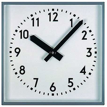 Orologio da parete quadrato con cornice in metallo, quadrante bianco e lancette nere