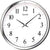 Wanduhr mit rundem Metallrahmen, weißem Zifferblatt und schwarzen Zeigern
