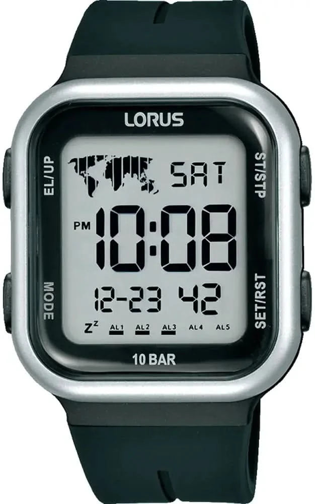 Orologio digitale Lorus, 10 BAR, cinturino verde scuro e display illuminato