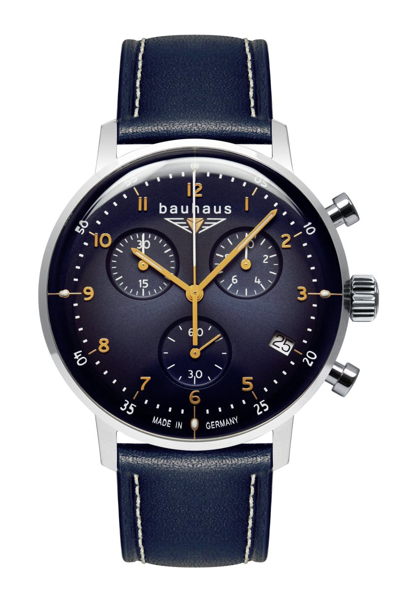 Bauhaus Dessau 2096-3 Herren Armbanduhr Blau • Schweizer Quarz-Chronograph • Made in Germany