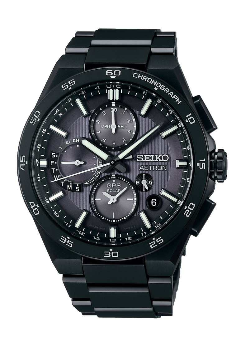 Seiko Astron SSH023 GPS Solar Dual-Time Chronograph Herrenuhr Schwarz • GPS-Solarwerk Kaliber 5X63 • Saphirglas