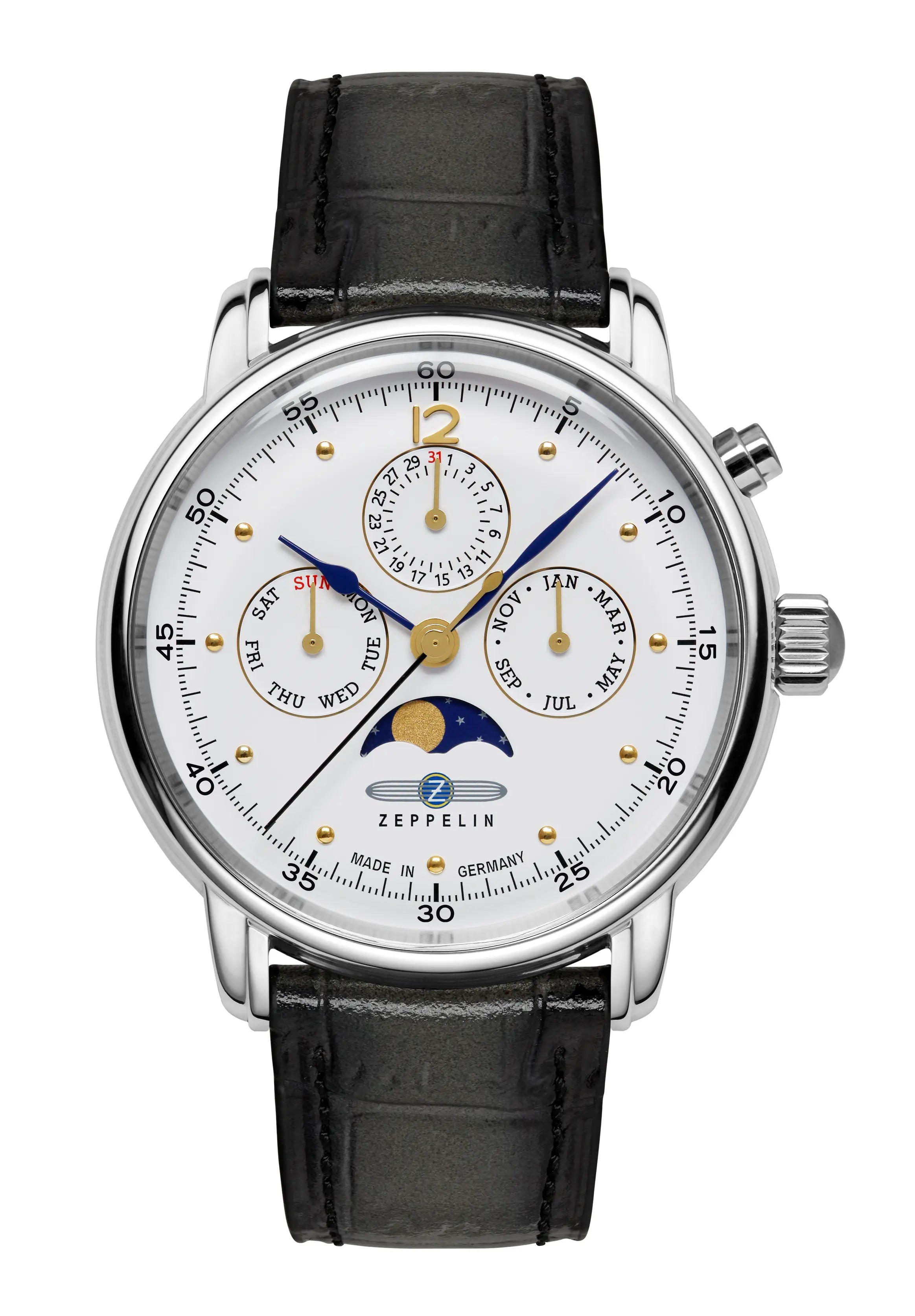 Zeppelin Barcelona 9576-1 Herrenuhr Weiß • Mondphasenanzeige • Miyota Quarzwerk