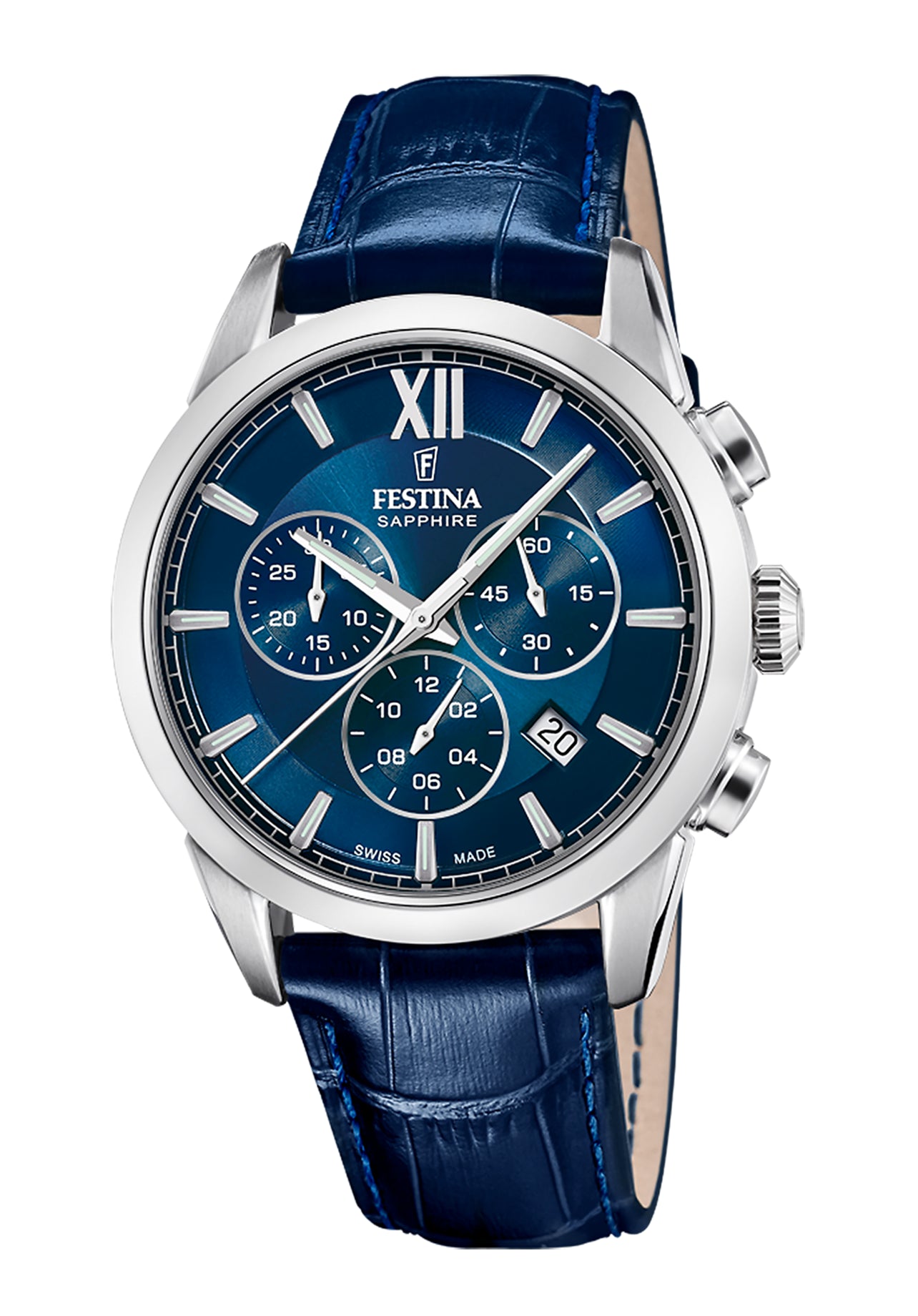 Festina Swiss Made Chronograph Ceramic F20042-2 Herrenuhr Blau • Saphirglas • Schweizer Quarzwerk