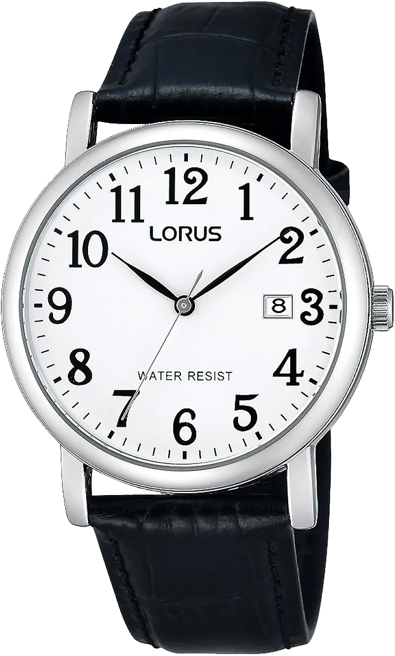 Orologio da uomo con quadrante bianco, cinturino in pelle nera, datario
