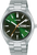 Orologio da uomo con bracciale in metallo color argento, cassa rotonda e quadrante verde con datario