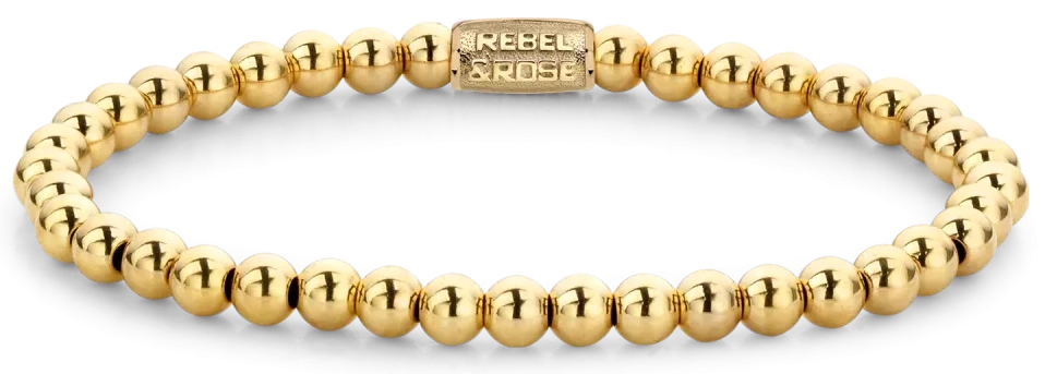 Bracciale placcato oro in perle d'acciaio inossidabile da 4 mm con chiusura in acciaio inossidabile - Rebel&Rose Modello: RR-40038-G-S