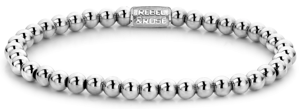 Bracciale color argento da 4 mm in ematite naturale con chiusura in acciaio inossidabile - Rebel&Rose Modello: RR-40040-S-M