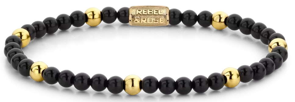 Bracciale in pietre dure nere e color oro con chiusura in acciaio inossidabile - Rebel&Rose Modello: RR-40043-G-S