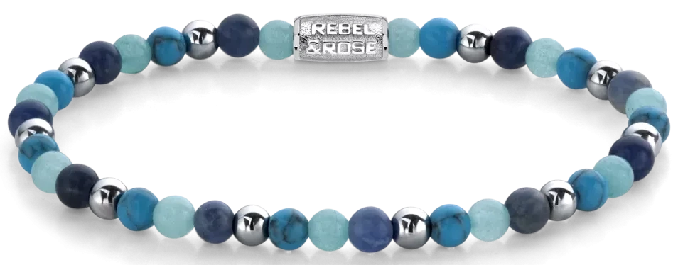 Bracciale in pietre dure blu miste e chiusura in acciaio inossidabile - Rebel&Rose Modello: RR-40054-S-S