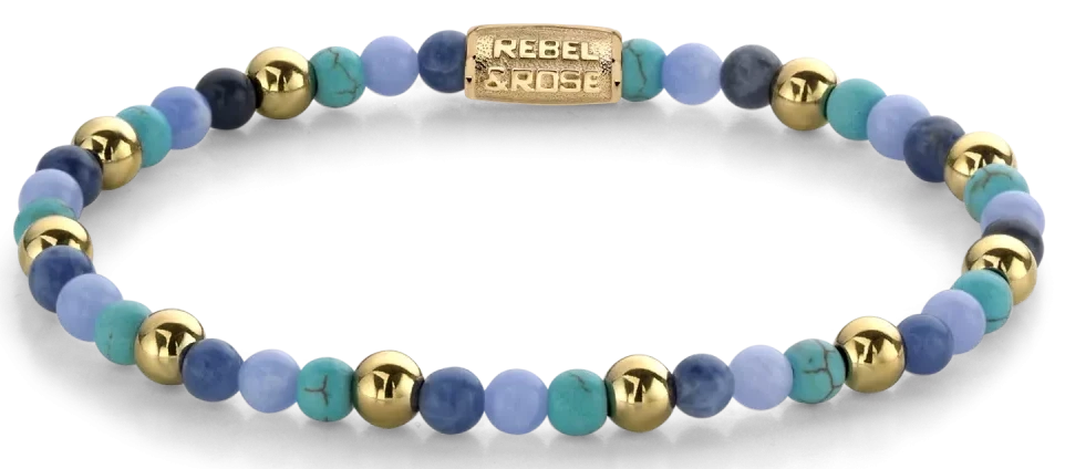 Bracciale in pietre dure blu miste e chiusura in acciaio inossidabile - Rebel&Rose Modello: RR-40055-G-M