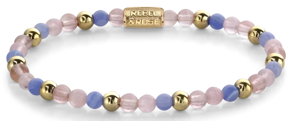 Bracciale in pietre dure viola, rosa e oro con chiusura in acciaio inossidabile - Rebel&Rose Modello: RR-40056-G-S