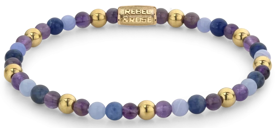 Bracciale in pietre dure viola, lilla e oro con chiusura in acciaio inossidabile - Rebel&Rose Modello: RR-40064-G-S