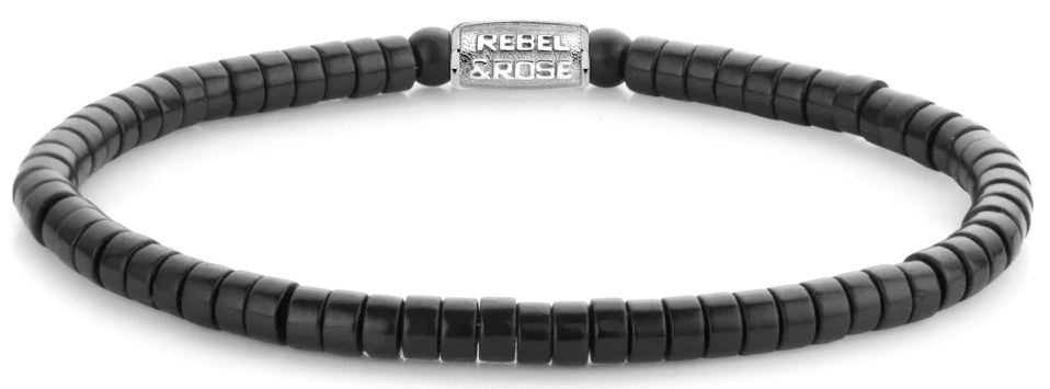 Schwarzes Perlenarmband mit Edelstahlverschluss, runde Scheibenperlen