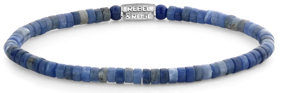 Bracciale in pietre preziose a forma di disco in tonalità blu con chiusura in acciaio inossidabile - Rebel&Rose Modello: RR-40080-S-L