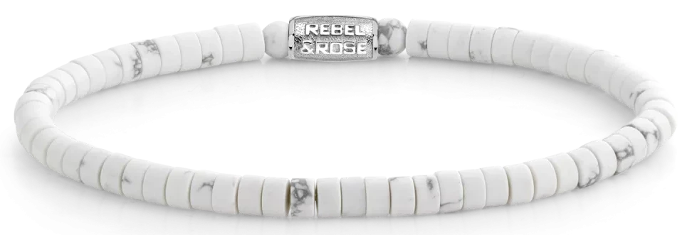 Bracciale in pietre preziose a forma di disco bianche con chiusura in acciaio inossidabile - Rebel&Rose Modello: RR-40081-S-L