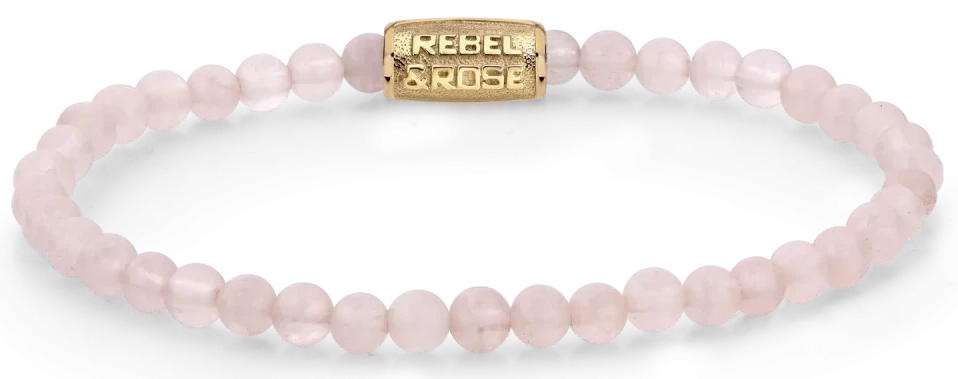 Bracciale rosa in quarzo rosa da 4 mm con chiusura in acciaio inossidabile - Rebel&Rose Modello: RR-40103-G-M