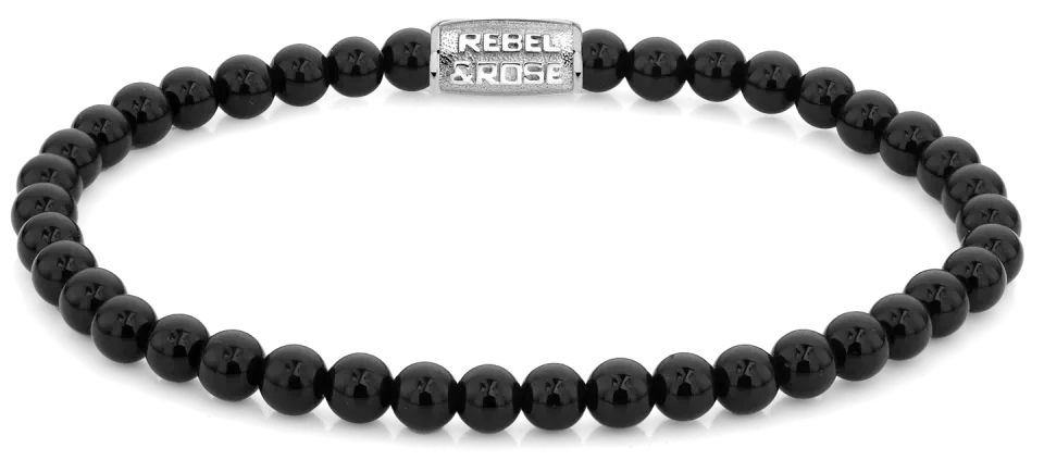 Bracciale in pietre dure Onice da 4 mm con chiusura in acciaio inossidabile - Rebel&Rose Modello: RR-40107-S-S