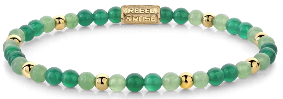 Bracciale in pietre dure di avventurina verde da 4 mm e agata muschio con chiusura in acciaio inossidabile - Rebel&Rose Modello: RR-40122-G-S