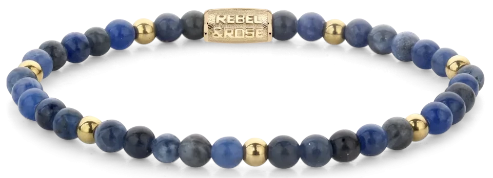 Bracciale in pietre di sodalite blu da 4 mm con chiusura in acciaio inossidabile - Rebel&Rose Modello: RR-40129-G-M