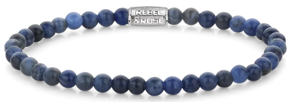 Bracciale in pietre dure sodalite da 4 mm con chiusura in acciaio inossidabile - Rebel&Rose Modello: RR-40130-S-M