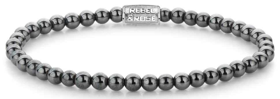 Bracciale in ematite da 4 mm con chiusura in acciaio inossidabile - Rebel&Rose Modello: RR-40131-S-M