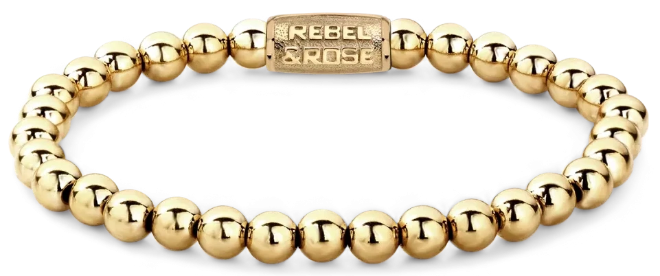 Bracciale in pietre da 6 mm in acciaio inossidabile placcato ioni 18 carati con chiusura in acciaio inossidabile - Rebel&Rose Modello: RR-60046-G-M