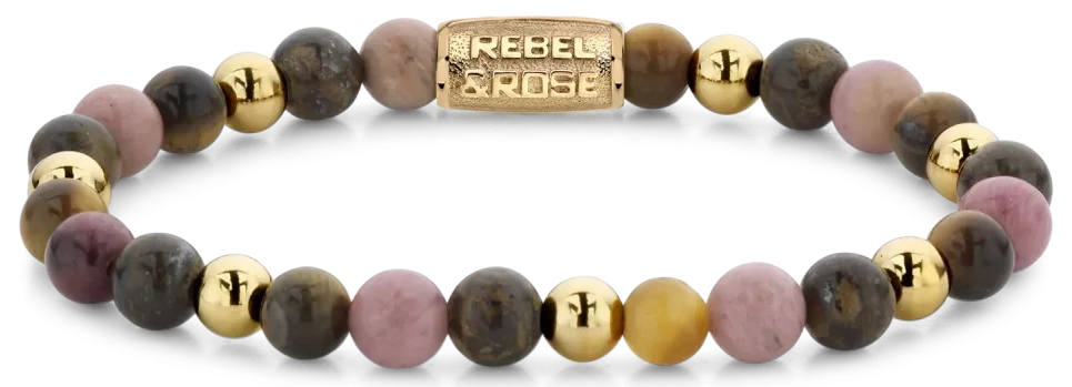 Bracciale in pietre dure da 6 mm con chiusura in metallo - Rebel&Rose Modello: RR-60060-G-S
