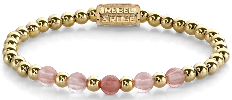 Bracciale in pietre rosa e oro da 6 mm con chiusura in acciaio inossidabile - Rebel&Rose Modello: RR-60081-G-M