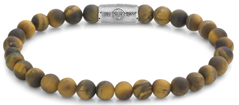 Bracciale in pietra naturale da 6 mm effetto occhio di tigre con chiusura in acciaio inossidabile - Rebel&Rose Modello: RR-60083-S-M