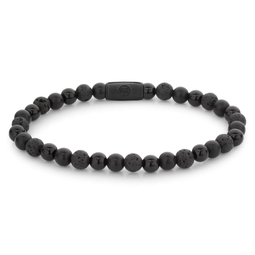 Bracciale in pietra naturale nera da 6 mm con chiusura in acciaio inossidabile nero - Rebel&Rose Modello: RR-60088-B-M