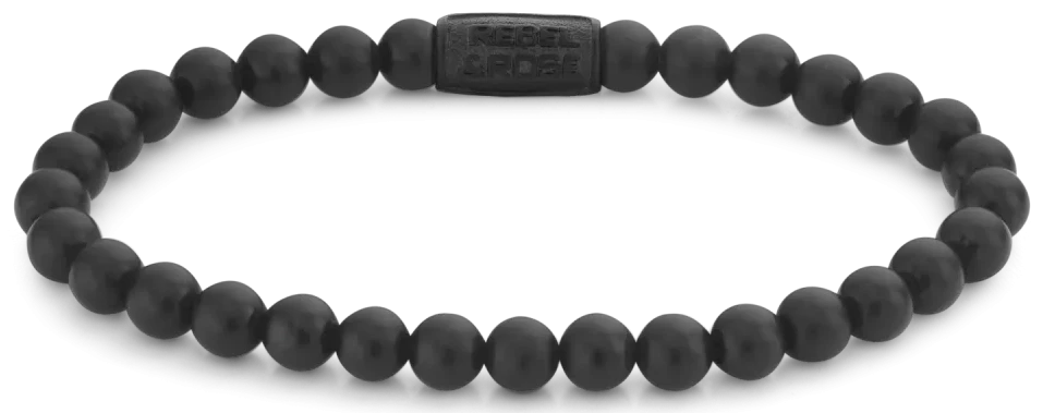 Bracciale in pietra naturale nera da 6 mm con chiusura in acciaio inossidabile nero - Rebel&Rose Modello: RR-60089-B-M
