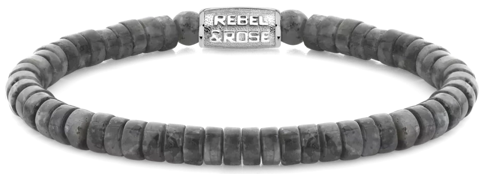 Bracciale in pietra naturale grigia a disco da 6 mm con chiusura in acciaio inossidabile - Rebel&Rose Modello: RR-60094-S-L