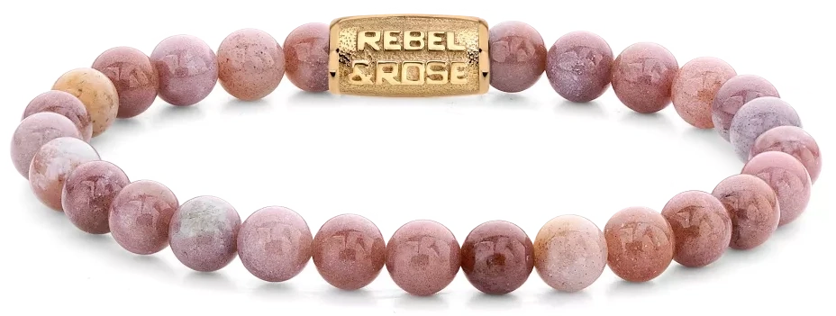 Bracciale in pietre semipreziose di Rodonite da 6 mm con chiusura in metallo - Rebel&Rose Modello: RR-60119-G-M