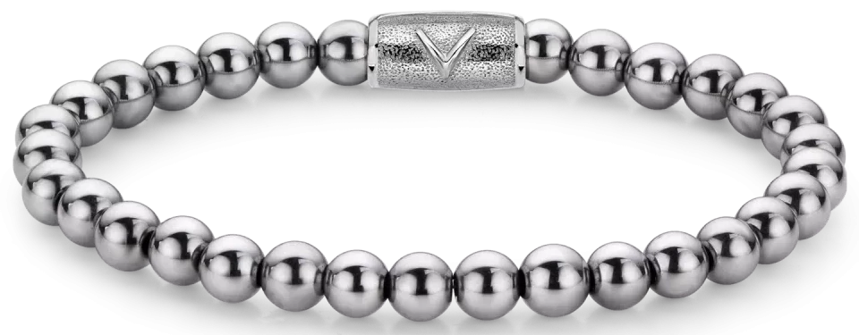 Bracciale in ematite da 6 mm con chiusura in acciaio inossidabile - Rebel&Rose Modello: RR-6DV01-S-L