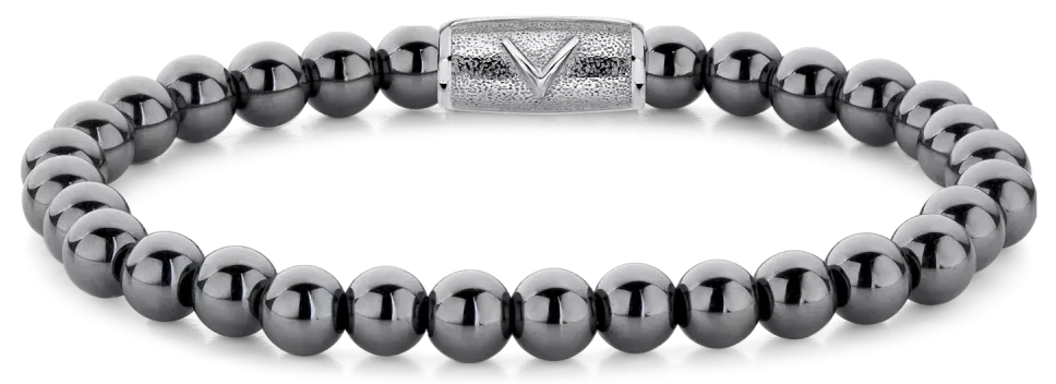 Bracciale in ematite da 6 mm con chiusura in acciaio inossidabile - Rebel&Rose Modello: RR-6DV02-S-M