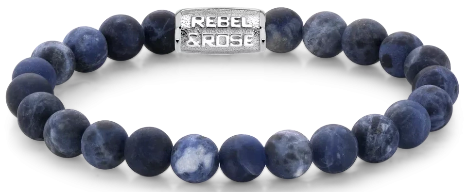 Bracciale in pietre di sodalite da 8 mm con chiusura in acciaio inossidabile - Rebel&Rose Modello: RR-80022-S-M