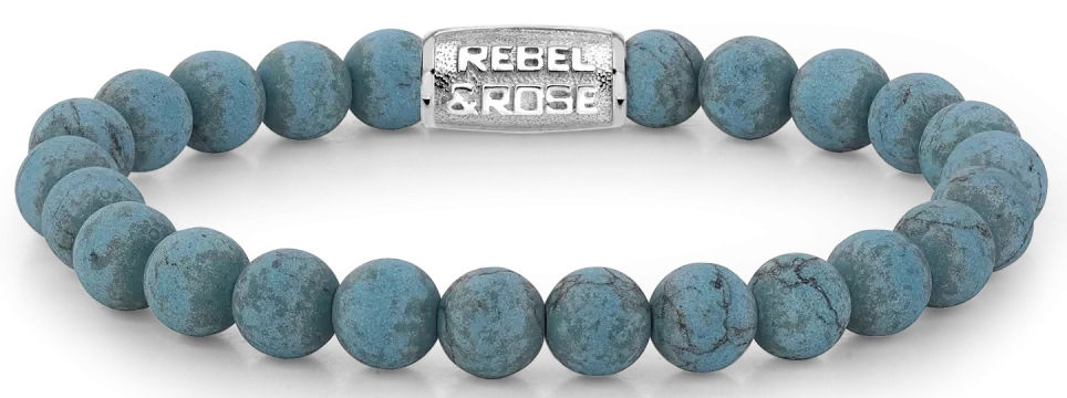 Bracciale in pietre di turgonite da 8 mm con chiusura in acciaio inossidabile - Rebel&Rose Modello: RR-80043-S-L