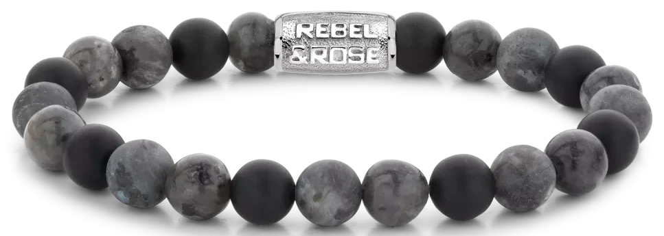 Bracciale in pietre di Howlite da 8 mm con chiusura in acciaio inossidabile - Rebel&Rose Modello: RR-80066-S-M