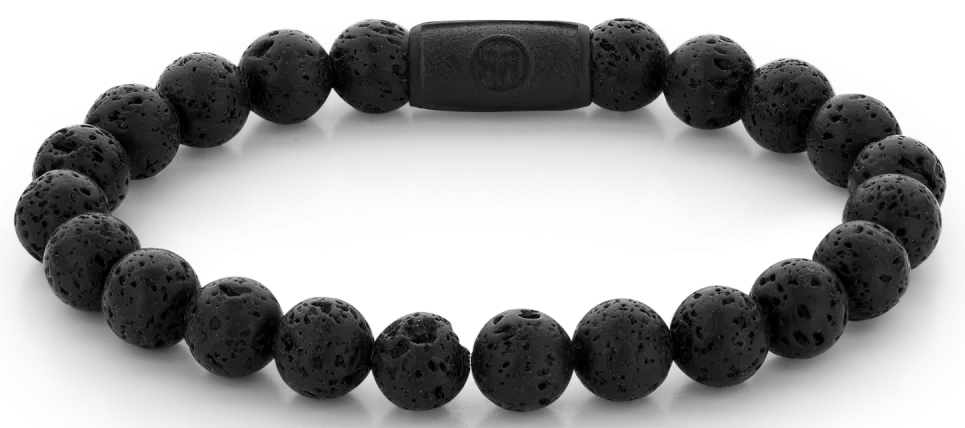 Bracciale in pietre dure nere da 8 mm con chiusura in acciaio nero - Rebel&Rose Modello: RR-80071-B-M